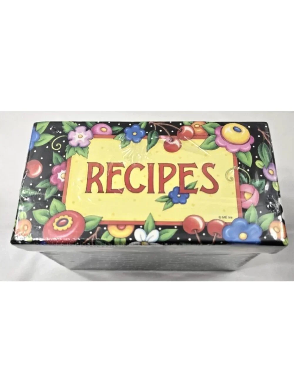 New sealed Mary Englebreit Black Polka Dot Recipe Box+8 Dividers 2009 Studio 8